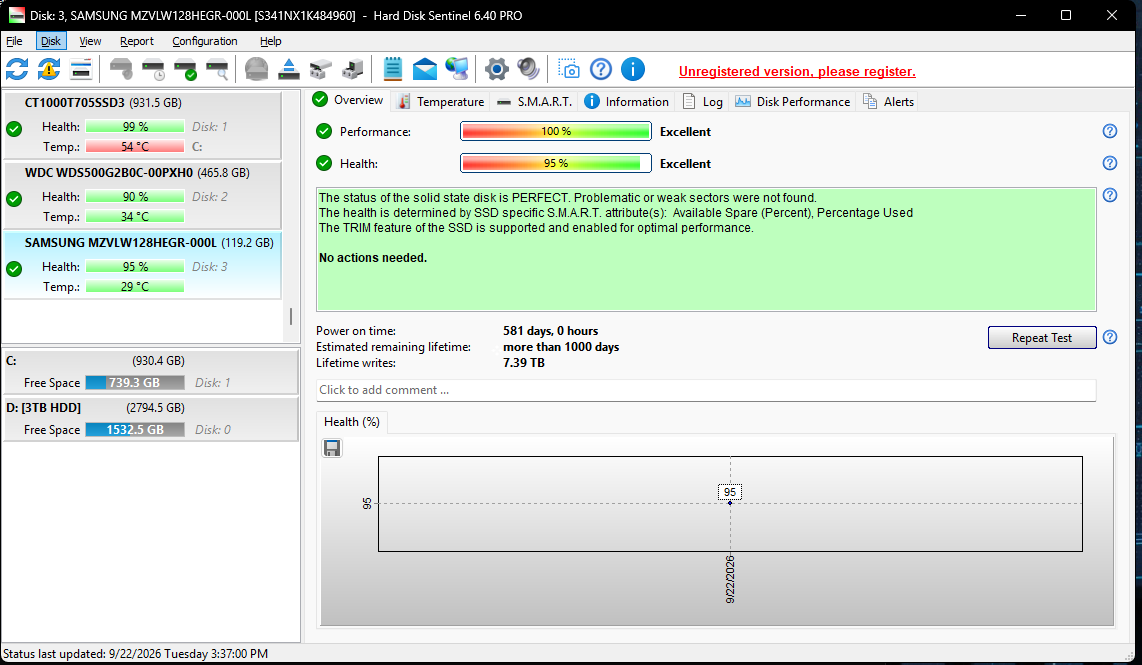 Samsung PM961 128GB M.2 NvmeSSD