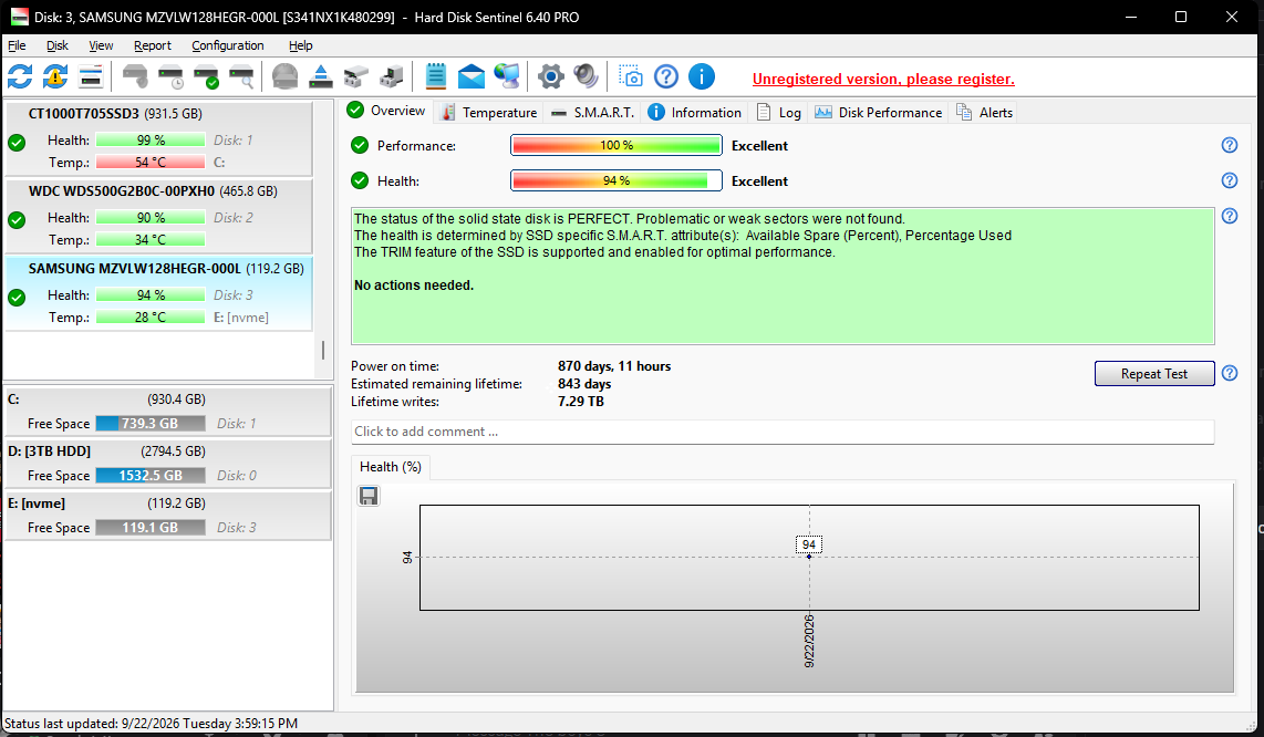 Samsung PM961 128GB M.2 NvmeSSD
