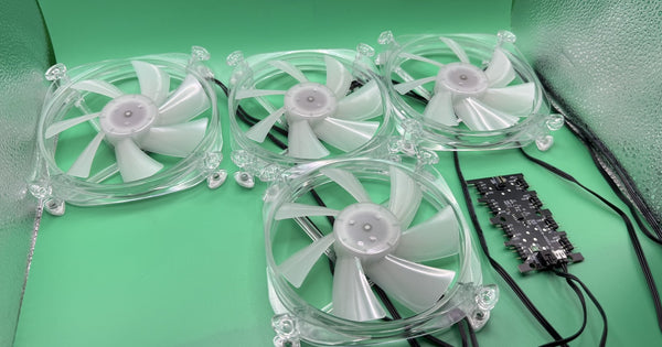 NEW 4x Sharkoon 120mm RGB Case Fans with RGB Hub